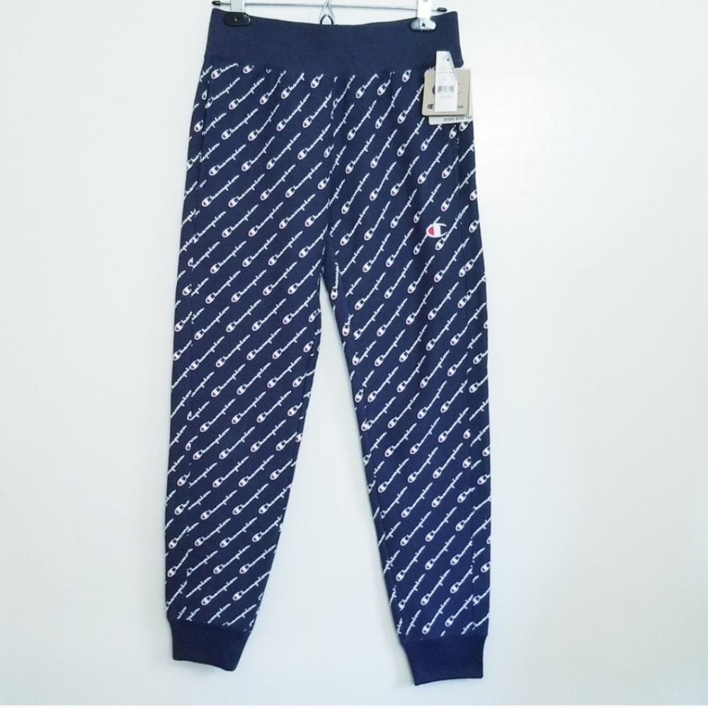 NWT CHAMPION Reverse Weave Navy Logo All Over Joggers PACSUN